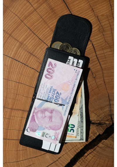 Lenax Leather Mono Klips Hakiki Deri Erkek Cüzdan Nakit Para Klipsli, Mıknatıslı Kapak, Bozuk Para Cepli Siyah