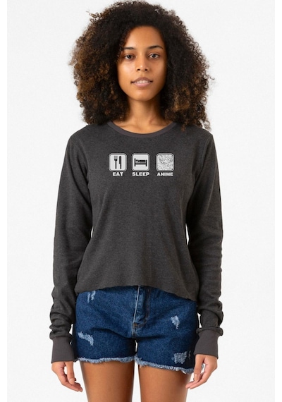 Eat Sleep Anime Füme Ekstra Uzunkol Sweatshirt 001