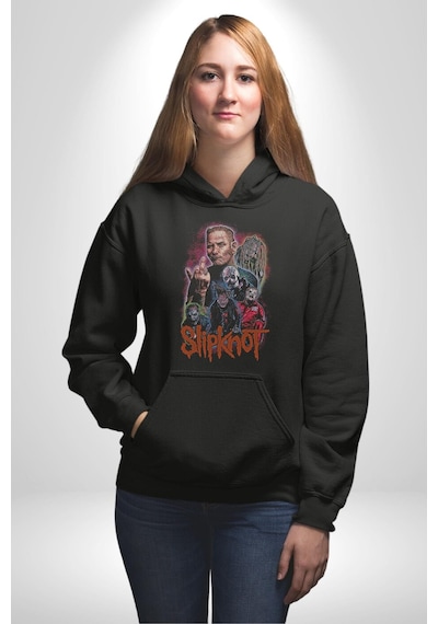 Slipknot Korku Film Kadın Erkek Siyah Kapüşonlu Sweatshirt Hoodie Siyah