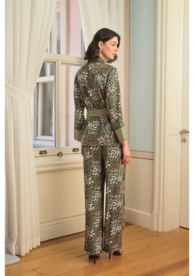 Mega Fair Çiçek Yaprak Ve Etnik Desenli Pijama Takımı Siyah