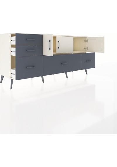 Hyperion Konsol 2 Raflı 5 Çekmeceli 3 Kapaklı 176x44x83 Aytaşı-aytaşı/antrasit Aytaşı/antrasit