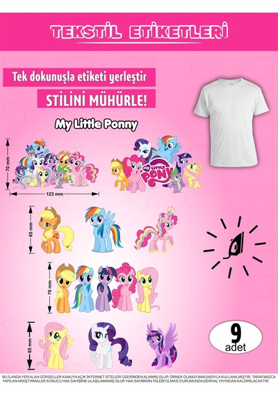 Ütü İle Yapışan Kıyafet Etiketi Pony 9lu Set Karışık