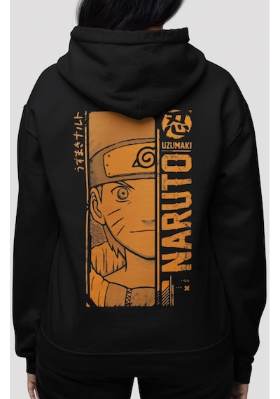 Sevbano Tasarım Naruto Uzumaki Anime Sırt Baskılı Unisex Oversize Penye H Siyah
