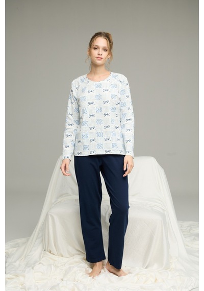 Siyah İnci Örme Pamuklu Pijama Takım25240198 Beyaz