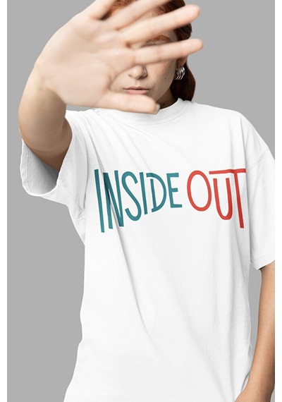 Sevbano Çizgi Film Insiide Out Baskılı Unisex Oversize Ters Yüz Tişört Beyaz
