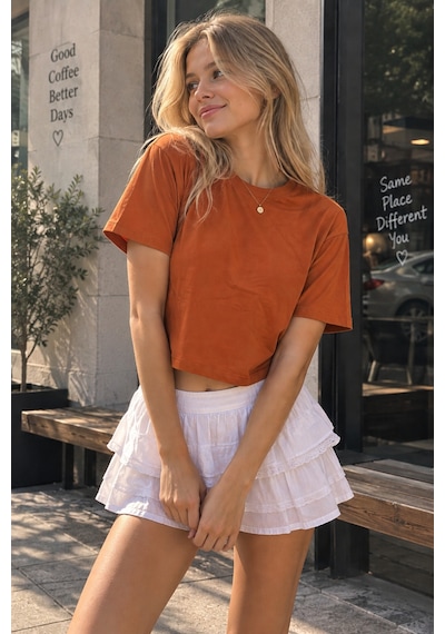 Gugus Kadın Outlet Tek Kalan Üst Giyim Modeller Turuncu-kısa-tshirt