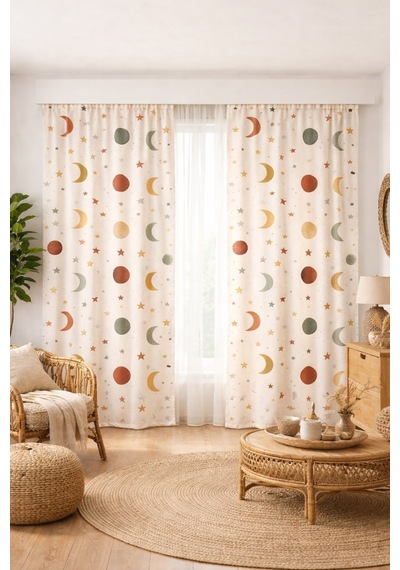 140x260 Ölçüsünde 2 Adet Bohem Fon Perde. Boho Tarz Koleksiyon Ürünü. Çok Renkli Kırmızı