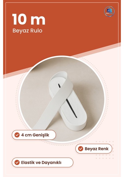 Yassı Paça Lastik Dekoratif Şerit 4 Cm Beyaz 10 M Rulo Dikiş Terz