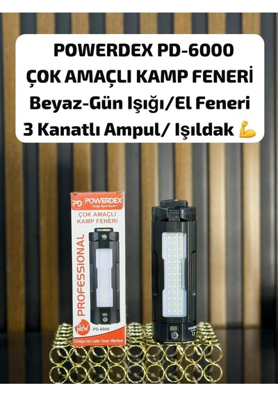 Powerdex Pd-6000 Çok Amaçlı Işıldak El &kamp Feneri Beyaz -gün Işığı 3 Kanatlı Led Ampul Çok Renkli