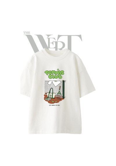 Thewert Tennis Club Tasarım Baskılı Ünisex Beyaz Oversize T-shirt