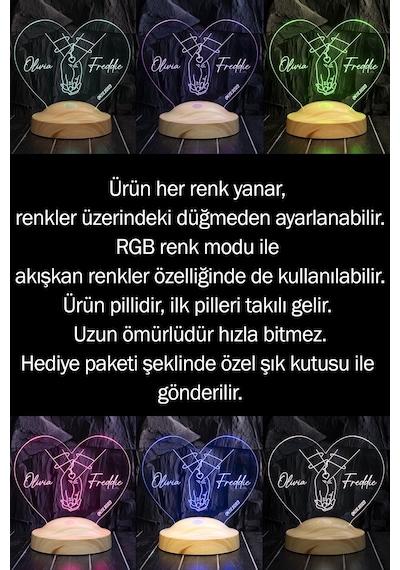 Sevgiliye Hediye El Ele Tasarımlı Gece Lambası, Aşk Led Lamba, Yıldönümü Hediyesi, Yaratıcı Sevgili Hediyesi