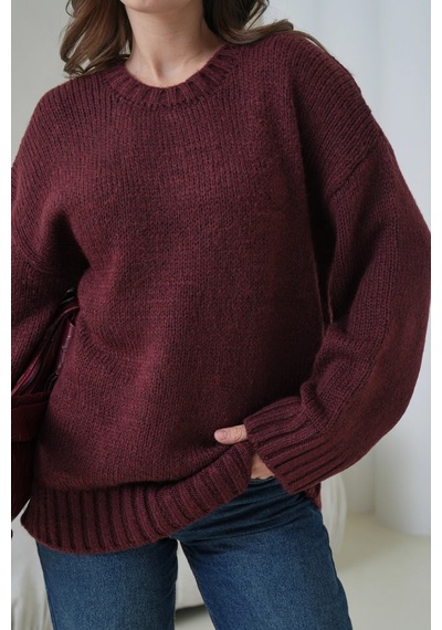 Park Karon Kadın Bisiklet Yaka Yumuşak Dokulu Oversize Triko Kazak 3032 Bordo