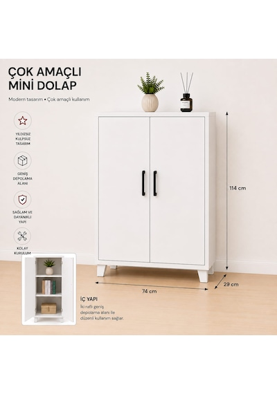 İki Kapaklı Çok Amaçlı Dolap Beyaz