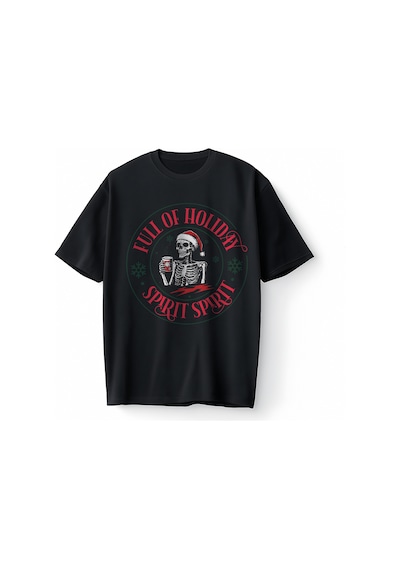 Bumeta Full Of Holiday Spirit Noel Temalı Oversize Unisex Tişört T-shirt Siyah Bumeta Full Of Holiday Spirit Noel Temalı Oversize Unisex Tişört T-shirt Siyah