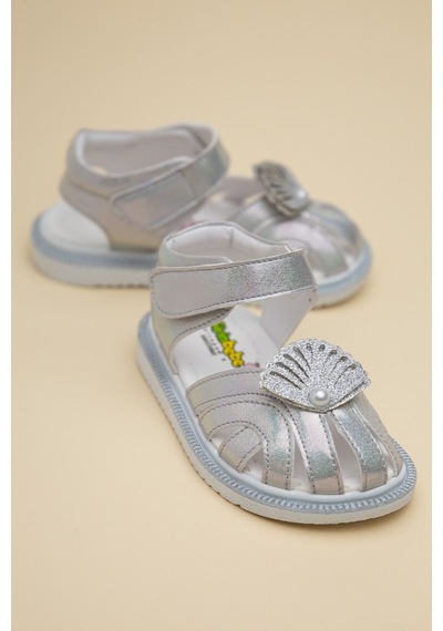 Dilimler Ayakkabı Şirinbebe Ortopedik Kız Bebek Sandalet Gümüş Yelpaze Detaylı Önü Kapalı-4710