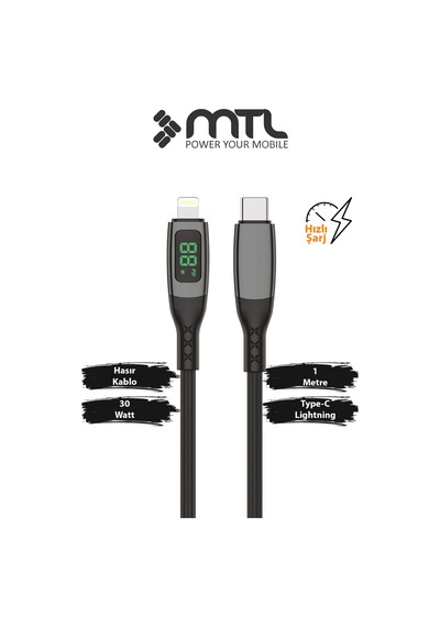 30w Pd Watt Göstergeli Type-c To Lightning Hasır Şarj Ve Data Aktarım Kablosu 1 Metre Mt2216