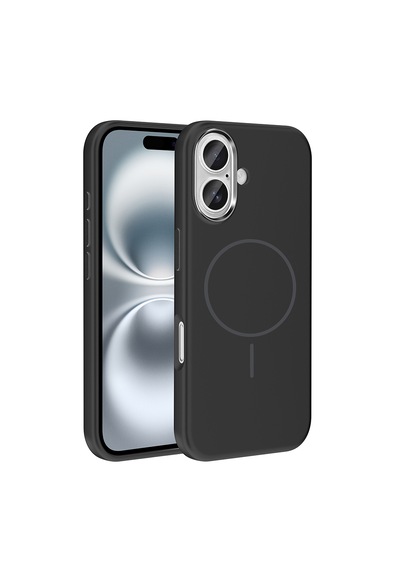 Apple Uyumlu iPhone 16 Kılıf M-safe Şarj Özellikli Metal Kamera Çerçeveli Zore Edi Silikon Kapak Siyah