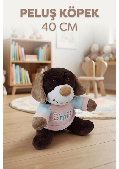 Uyku Ve Oyun Arkadaşım Peluş Smile Köpek Koyu Kahverengi 40cm
