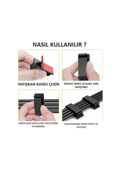 Kablo Tutucu Sabitleyici Klips Yapışkanlı 4 Adet Kablo Düzenleyici Organizer