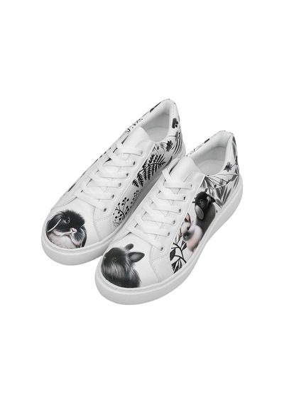 Kadın Vegan Deri Beyaz Sneakers - Fluffy Tasarım Çok Renkli