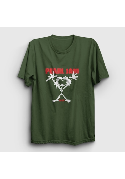 Presmono Unisex Alive Pearl Jam T-shirt Haki