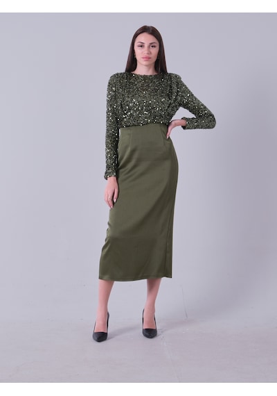 Feminist Haki Üst Pul Payet İşlemeli Altı Krep Tesettür Abiye 6502503.23