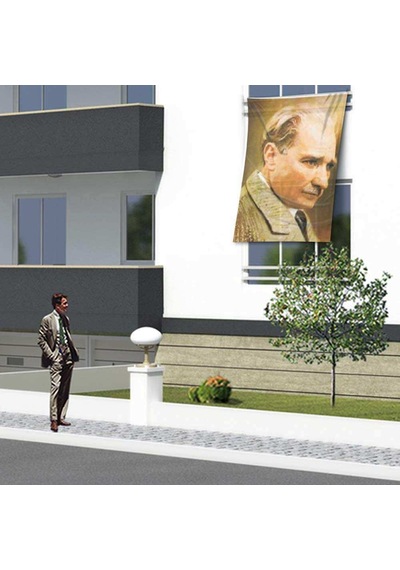 Mustafa Kemal Atatürk Yan Portre Cephe Poster Bayrak -150x225cm -1,5x2,25 Metre 1