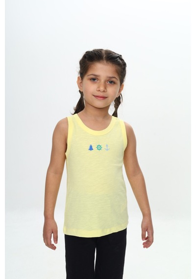 Toontoy Unisex Çocuk Baskılı Bisiklet Yaka Basic Atlet Açık Sarı