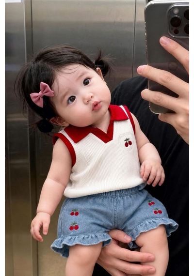 Miniğimin Cicileri Kiraz İşleme Detaylı Kız Bebek 2 Li Takım ... Kırmızı