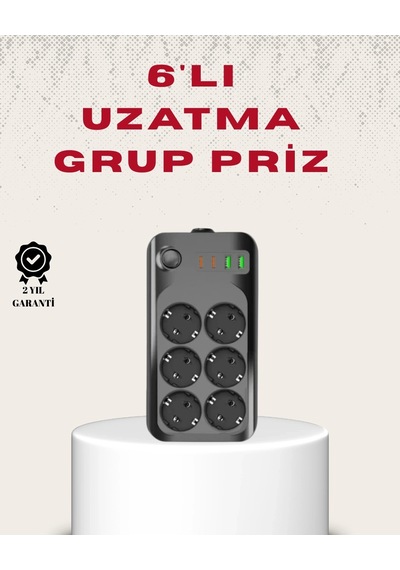 Ceylan Adam 6 Lı Grup Priz Termal Korumalı Usb Type-c Çoklu Priz 2 Metre Kablo Standart
