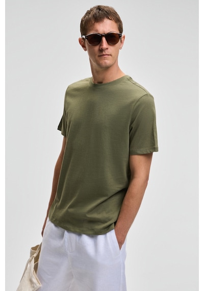 Grimelange Mocassın Erkek %100 Pamuk Relaxed Fit Yuvarlak Yaka Kısa Kollu Haki T-shirt