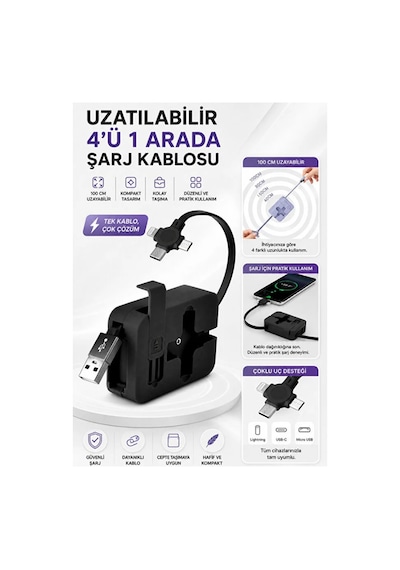 Mucit Home Makaralı Tüm Telefonlara Uyumlu Şarj Aleti Yavaşça Çek Bırak Uzayabilen Tasarım Cep Tipi renkli