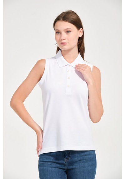 Kadın Regular Fit Kolsuz Polo Beyaz