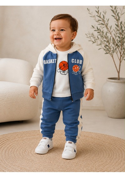 Yakup Bebe Erkek Fermuarlı Hırka Üçlü Takım 1-4 Yaş -ba653311 - Mavi