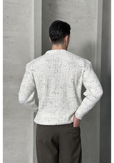 Erkek Fitilli Örme Oversize Kazak Ekru