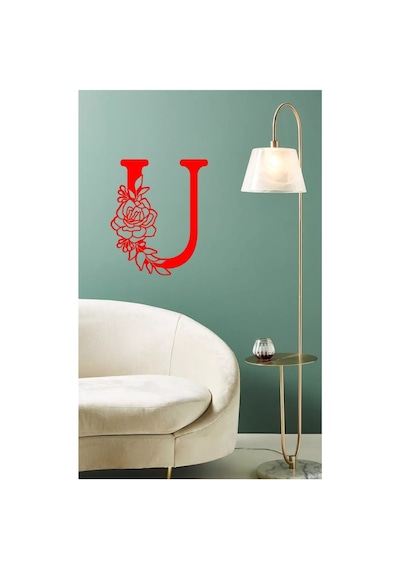 Ahşap Çiçek Işlemeli U Harfi Duvar Dekoru 30 Cm Mdf Tablo
