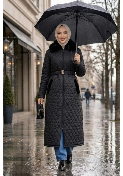 Hb Harma Time Butik Kadın Fermuarlı Kemerli Cepli Kopitone Siyah Mont Siyah Siyah
