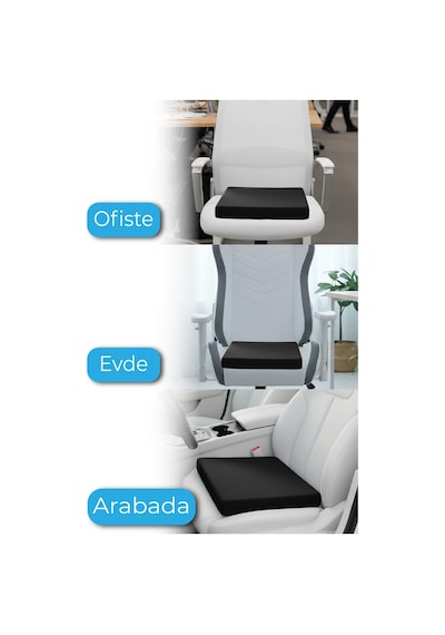 Viscofoam Ortopedik Visco Kare Oturma Minderi Kuyruk Sokumu Destekli Ergonomik Koltuk Minderi - Siyah