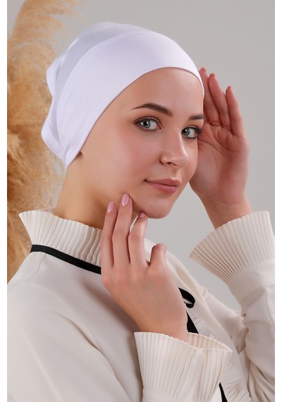 Melodi Scarf Tesettür Hazır Pratik Geçme Boru Bone Beyaz Beyaz