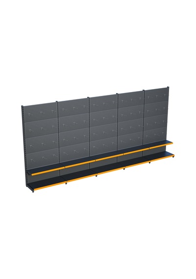 Antrasit Metal 5li Birleşik 2 Katlı Market Raf Sistemi Hırdavat Rafı G450cm Yükseklik H220 Cm Turuncu