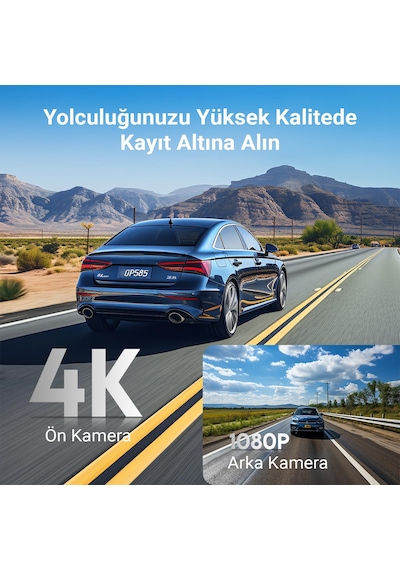 Kawa D8 2 Kameralı Ön / Arka 4k + 1080p Sony Starvis Sensörlü Türkçe Wi-fi Gps'li Araç Kamerası