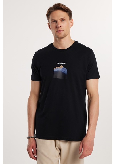Tudors Erkek Slim Fit Dar Kesim %100 Pamuk Yumuşak Dokulu Baskılı Siyah Bisiklet Yaka Tişört-33134 Siyah