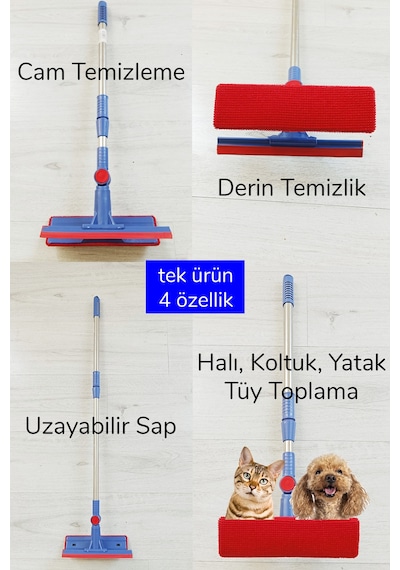 Kedi Köpek Sihirli Tüy Temizleme Fırçası 4 Ü 1 Arada Döner Başlıklı Çok Renkli