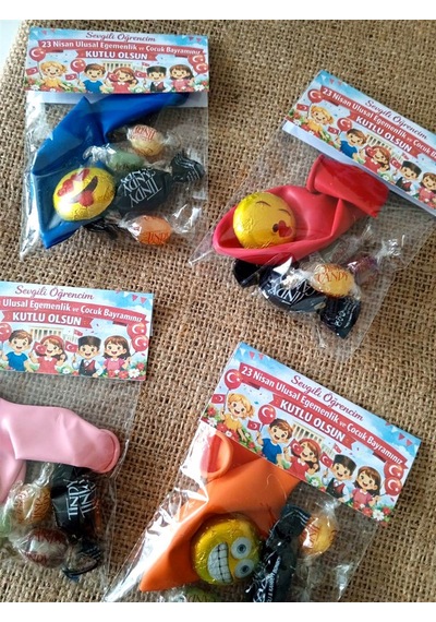 Farklı Market 23 Nisan Hediyesi Şeker Çikolata Balon Hediye Paketi 10 Paket