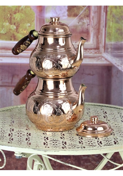 Middle Işlemeli Bakır Çaydanlık Bakır