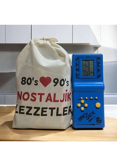 Kese Mavi Tetrisli 80'ler 90'lar Nostaljik Hediye Seti