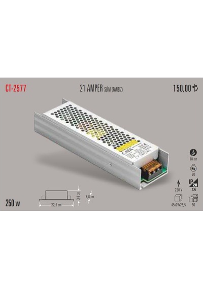 Cata Ct-2577 21 Amper Slim Şerit Led Trafosu 250 Watt - Fansız (454853804)