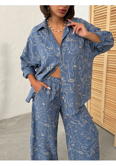 Verymoda Nakışlı Gömlek - F1899 Koyu Mavi Dsn1