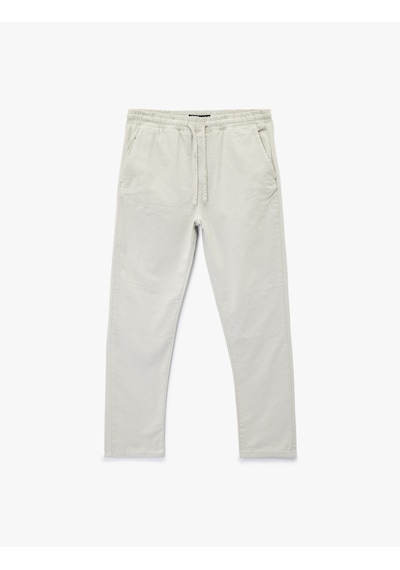 Koton Pamuklu Regular Fit Cepli Beli Bağcıklı Pantolon Gri 6sam40009hw