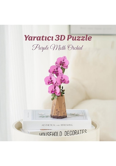 Rowood Tw091 Orkide Çiçeği Purple Moth Orchid Dıy Minyatür Maket Model Set Ahşap 3d Wooden Puzzle Model Kit Ahşap Maket Dekoratif Hobi Seti
